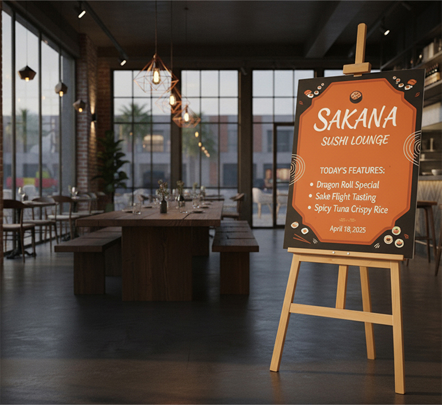 Restaurant Wooden Easel With Printed Menu Board